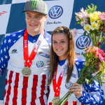 USA BMX riders Connor Fields and Alise Post pose after winning USA Cycling national championships on Sunday in Oldsmar.