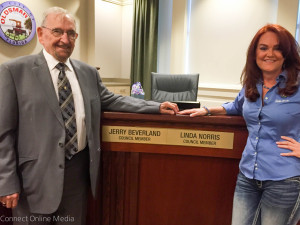 Jerry Beverland and Linda Norris exchanged places on the Oldsmar City Council Seat 4 last night.