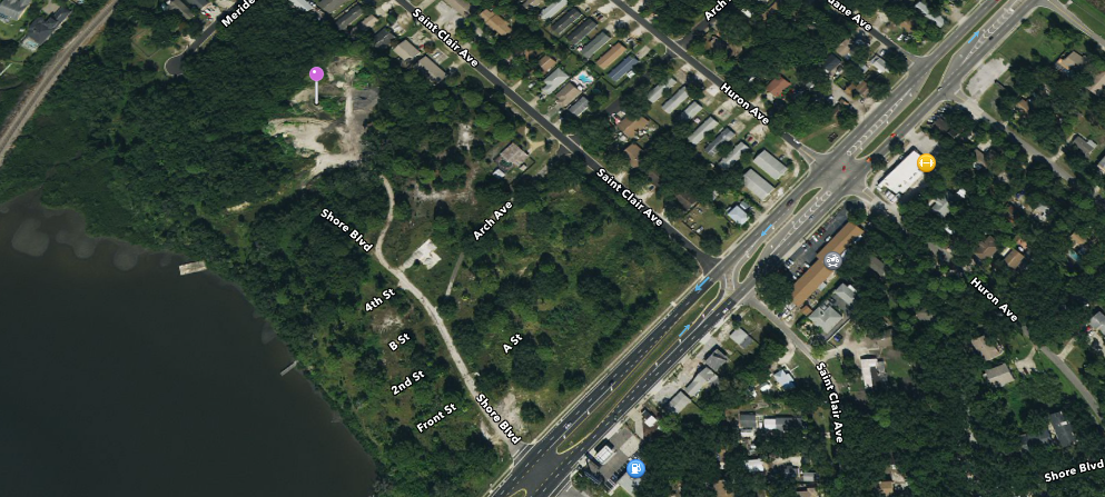 A purple pin marks the Google Maps spot where Mattamy Homes plans to built a 156-unit, gated townhome community at the southwest entrance to Oldsmar.