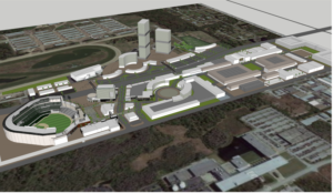 A conceptual rendering of the potential new Tampa Bay rays stadium in Oldsmar was presented by Mayor Doug Bevis and architect Francisco Semsch at a press conference on Thursday. Credit: FHA, Inc.
