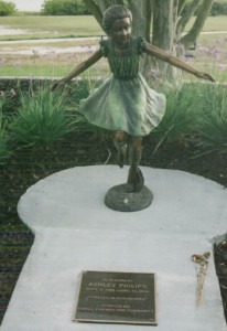 This statue of Jerry Beverland's late granddaughter, Ashley, was recently vandalized on Shore Drive West. Credit: Jerry Beverland.