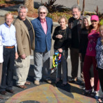 North Pinellas Cultural Alliance officials, including former Oldsmar City Council member Linda Norris (pink hat) pose at the bonefish crosswalk in Dunedin in early December 2016.