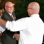 Oldsmar city Council member thanks one of the many centennial committee volunteers Tuesday evening.