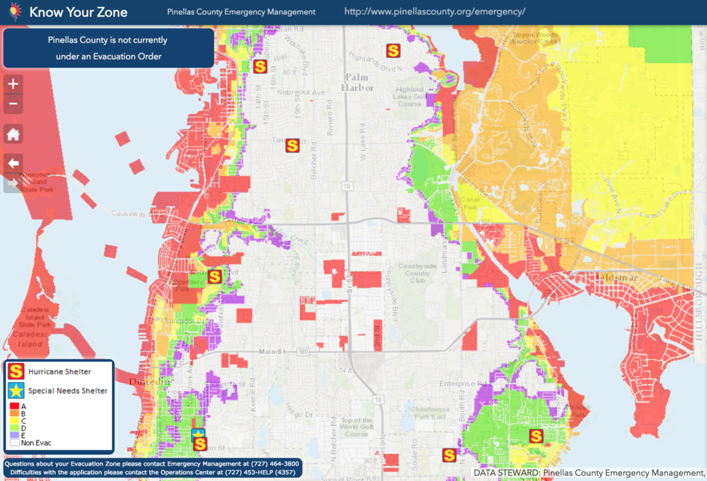 Screenshot of Pinellas County evacuation zones