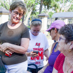 Oldsmar resident Babe Wright (R) talks with neighbor Rose Ann Parsons.