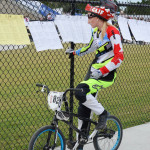 Canadian rider Amelia Walsh checks her race results.
