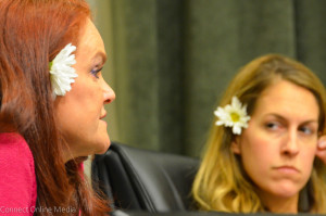 Council member Linda Norris debates her point while Vice-Mayor gabby McGee listens on Nov. 3, 2015.