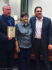 Bruce Haddock and his wife, Renatta, with Mayor Doug Bevis.
