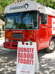 OneBlood has a fleet of big red buses collecting donated blood all over the state. They also have offices, such as the one on US 19 in Palm Harbor.