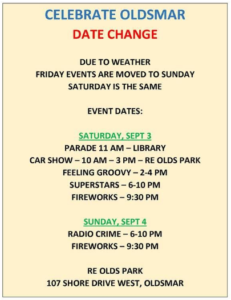 Tropical Storm Hermine has forced officials to make some changes to this weekend's Celebrate Oldsmar! schedule.