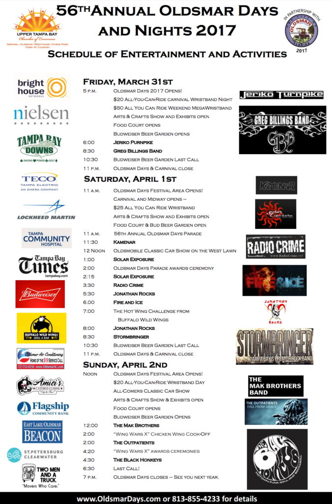 Schedule for the 56th annual Oldsmar Days and Nights festival.